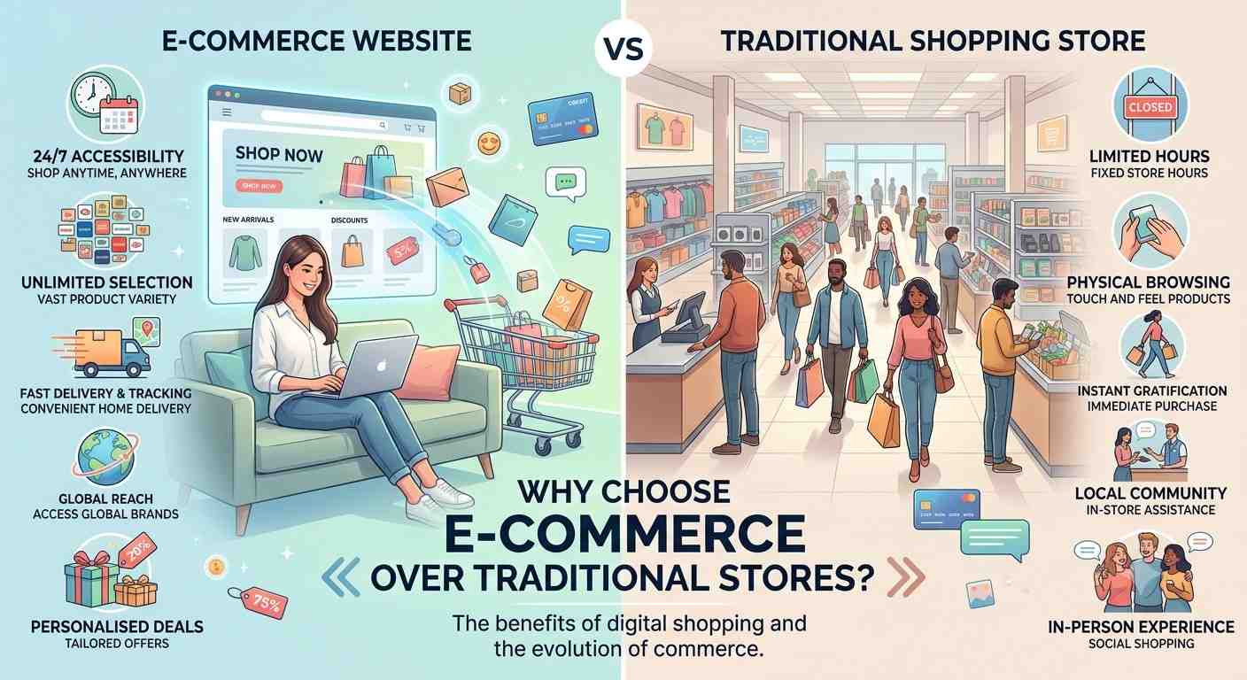 Why you should choose an Ecommerce Website over a Traditional Shopping Store? Why you should choose an Ecommerce Website over a Traditional Shopping Store?